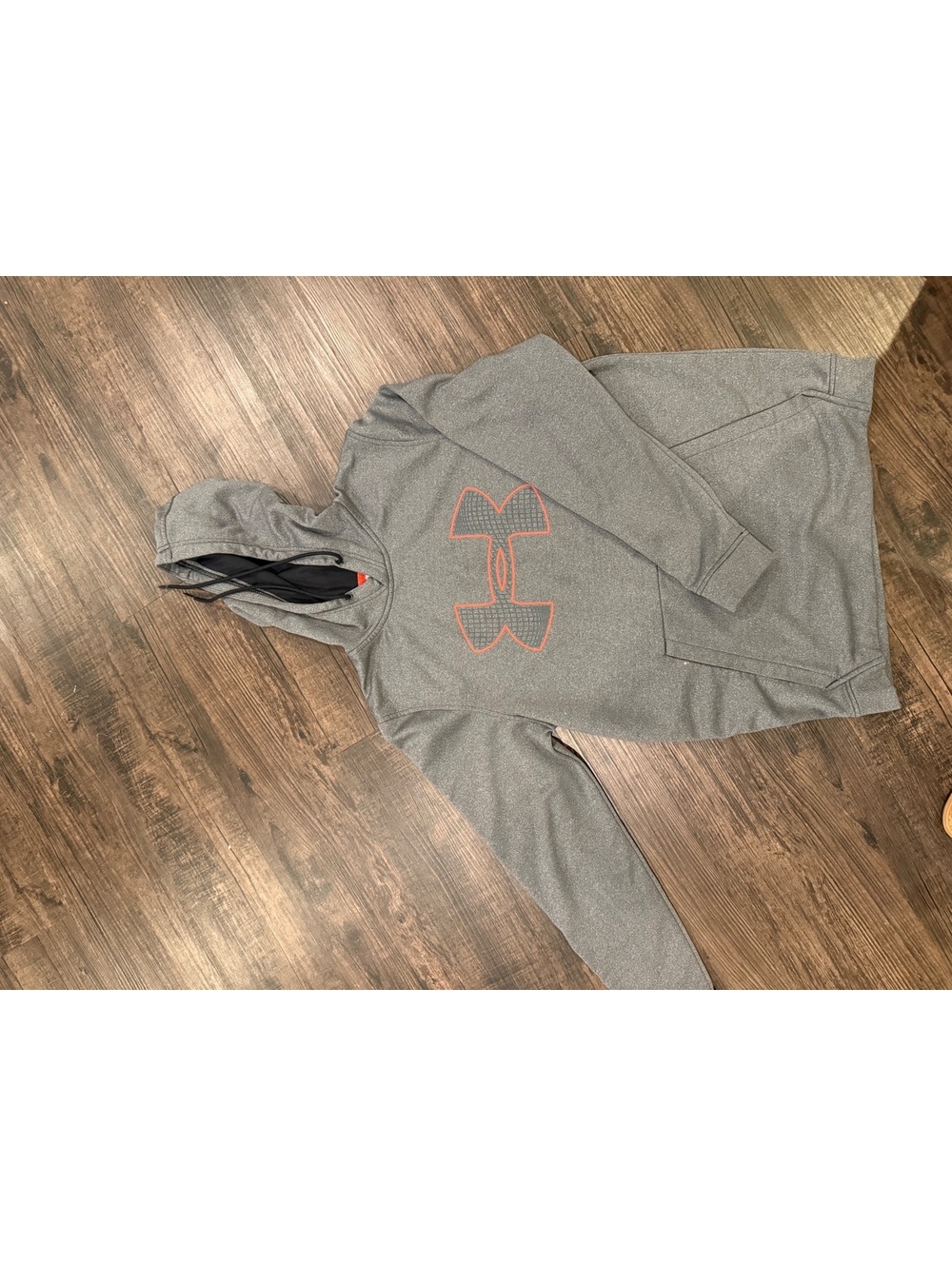 Under Armour Gray Pullover Hoodie Orange Logo Youth Athletic Large